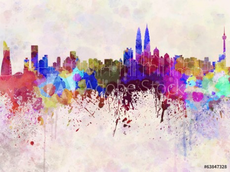 Picture of Kuala Lumpur skyline in watercolor background